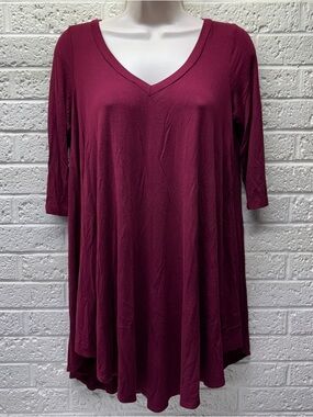 FINAL TOUCH NEUTRAL NATURAL S Maroon V-Neck Raglan Sleeve Stretch Tunic USA •VG‼